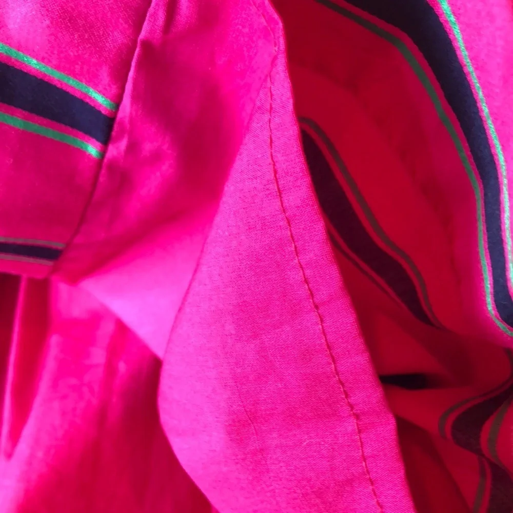 Ralph Lauren Pink Dress Blue Green Stripe Belt Covered Buttons Lined Girls 6 EUC